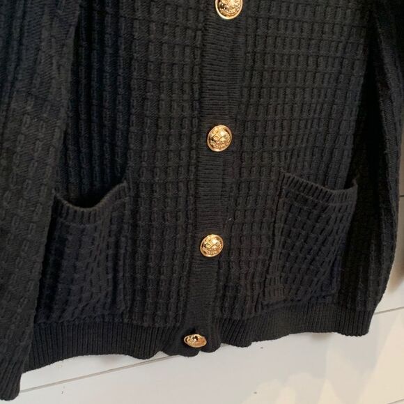 Lulus Black Cardigan with Gold Buttons slouchy and cozy heavyweight size large - Picture 7 of 9